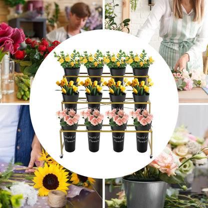 3 Tier Metal Flower Display Stand With Wheels