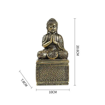 Buddha statue resin figurine, bronze, seated with hands in prayer on pedestal on Tampa Home & Garden Store