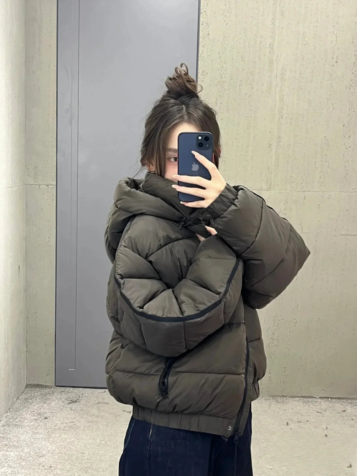 Olive green women's hooded puffer jacket, thick warm padded coat by UpTrend Deals on Tampa Home & Garden Store
