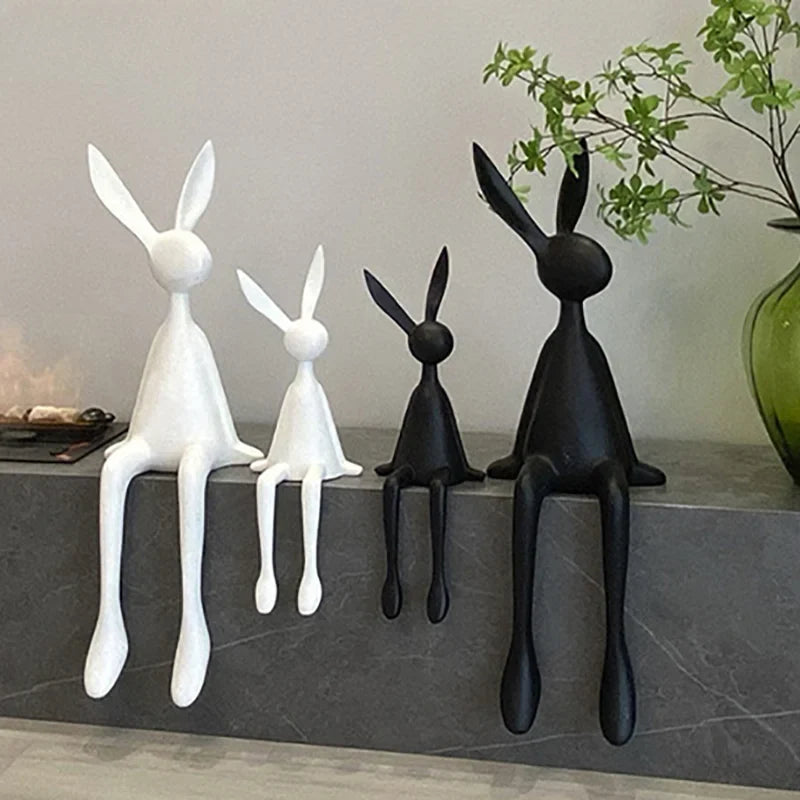Abstract rabbit statues set of 4 in white and black, long-legged decor by Perfecsy on Tampa Home & Garden Store