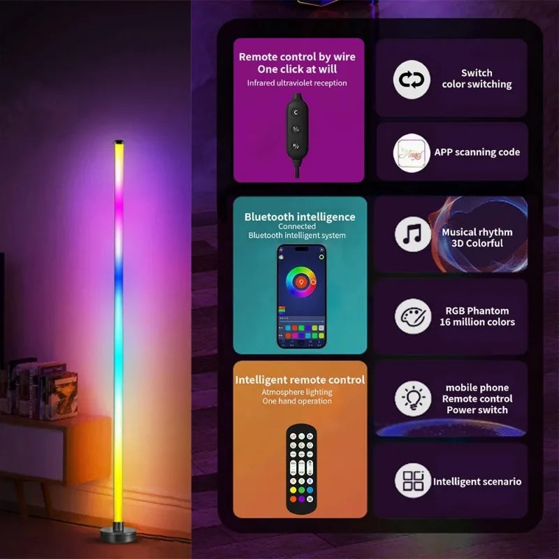 Perfecsy LED Atmosphere Floor Lamp with RGB gradient, remote and app control mood lighting on Tampa Home & Garden Store