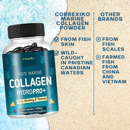 Hydrolyzed Marine Collagen HYDROPRO+ bottle by Silcy Skin, blue label, black cap, 120 capsules on Tampa Home & Garden Store