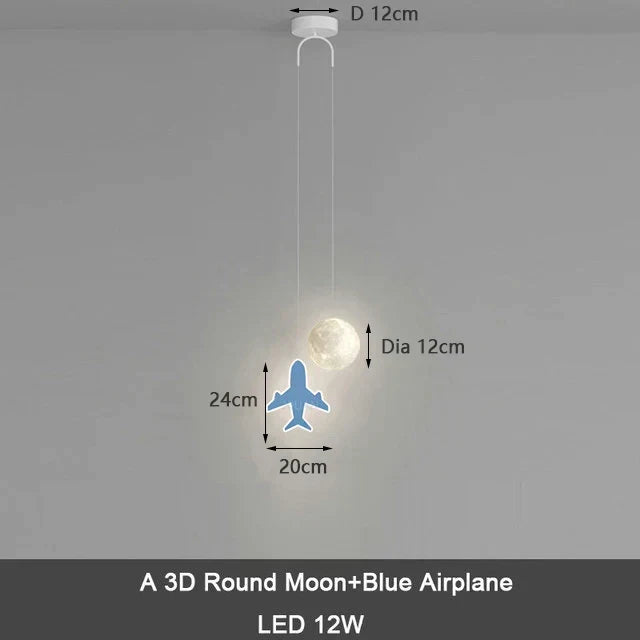 DecorBites Moon and blue airplane pendant lamp with remote dimming, 12W LED on Tampa Home & Garden Store