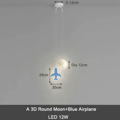 DecorBites Moon and blue airplane pendant lamp with remote dimming, 12W LED on Tampa Home & Garden Store
