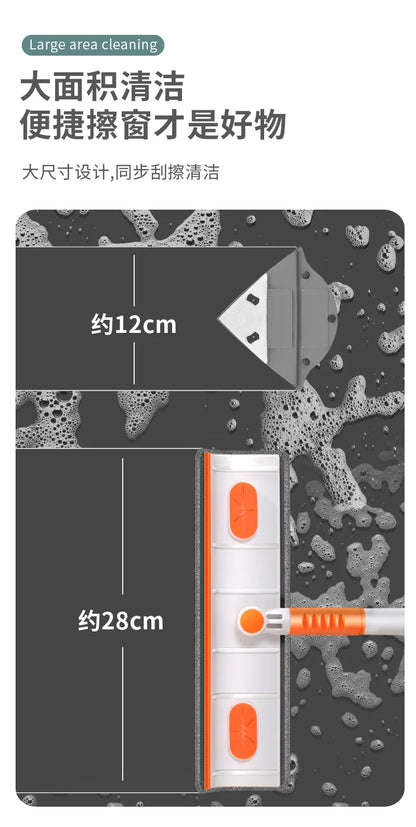 Telescopic window cleaning mop with microfiber squeegee and scraper by UpTrend Deals; orange/white head, 28cm wide mop head with 12cm squeegee area on Tampa Home & Garden Store