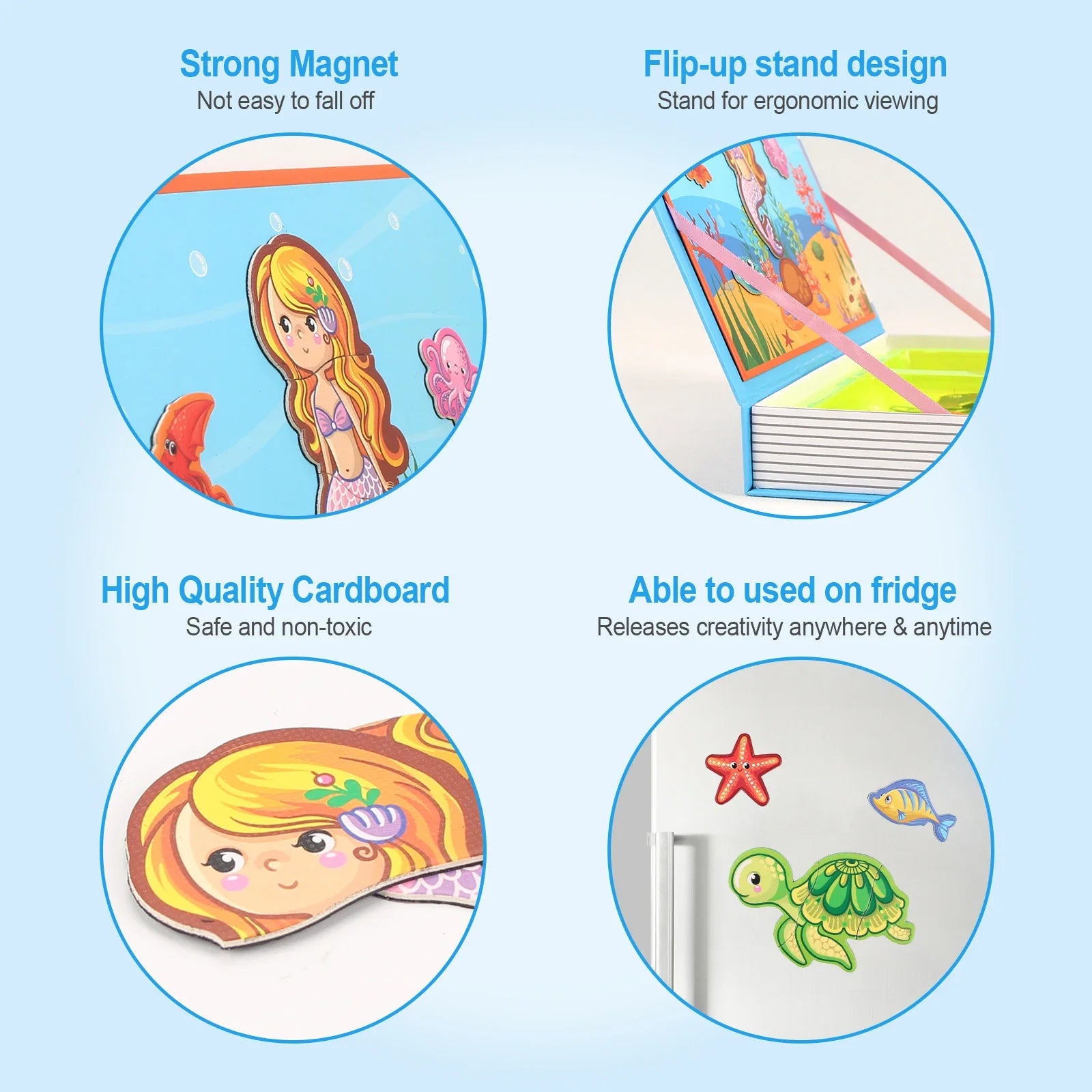Perfecsy Kids 3D Jigsaw Magnetic Puzzle Book with mermaid art, strong magnet and flip-up stand on Tampa Home & Garden Store