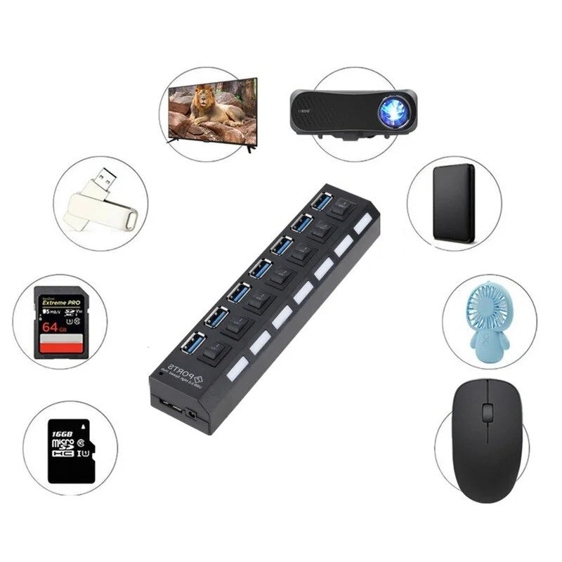 7-Port USB 3.0 hub with power adapter, black, UpTrend Deals on Tampa Home & Garden Store