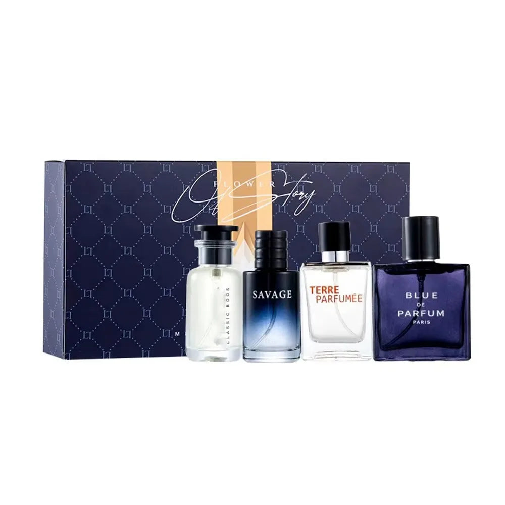4pc men's perfume gift set with Savage, Terre Parfumée, Blue de Parfum in navy box on Tampa Home & Garden Store