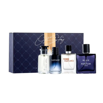 4pc men's perfume gift set with Savage, Terre Parfumée, Blue de Parfum in navy box on Tampa Home & Garden Store
