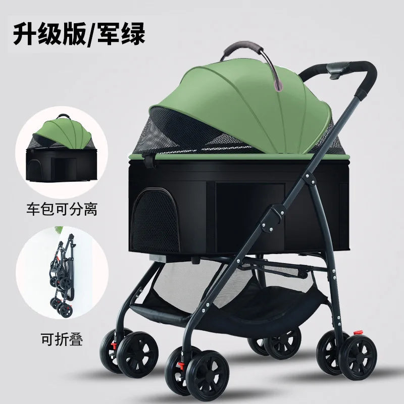 Pet Zen stroller with removable carrier, green canopy for medium dogs up to 55lbs on Tampa Home & Garden Store