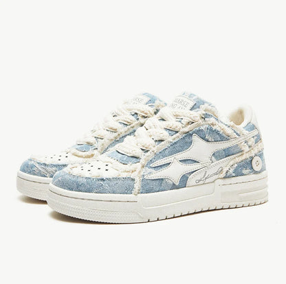 Tennis Sneakers EstaliosFit denim upper with white star detail and frayed laces on Tampa Home & Garden Store