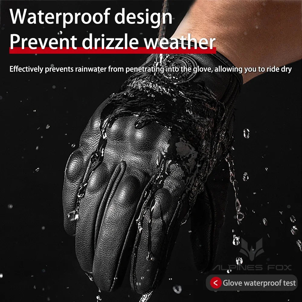 Vintage real leather breathable touch screen motorcycle gloves, black, waterproof design on Tampa Home & Garden Store