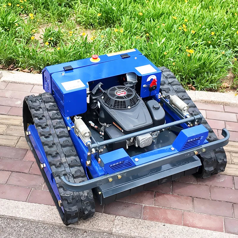 Self-Propelled Remote-Control Lawn Mower 550mm for Small Gardens, blue chassis with tracks on Tampa Home & Garden Store