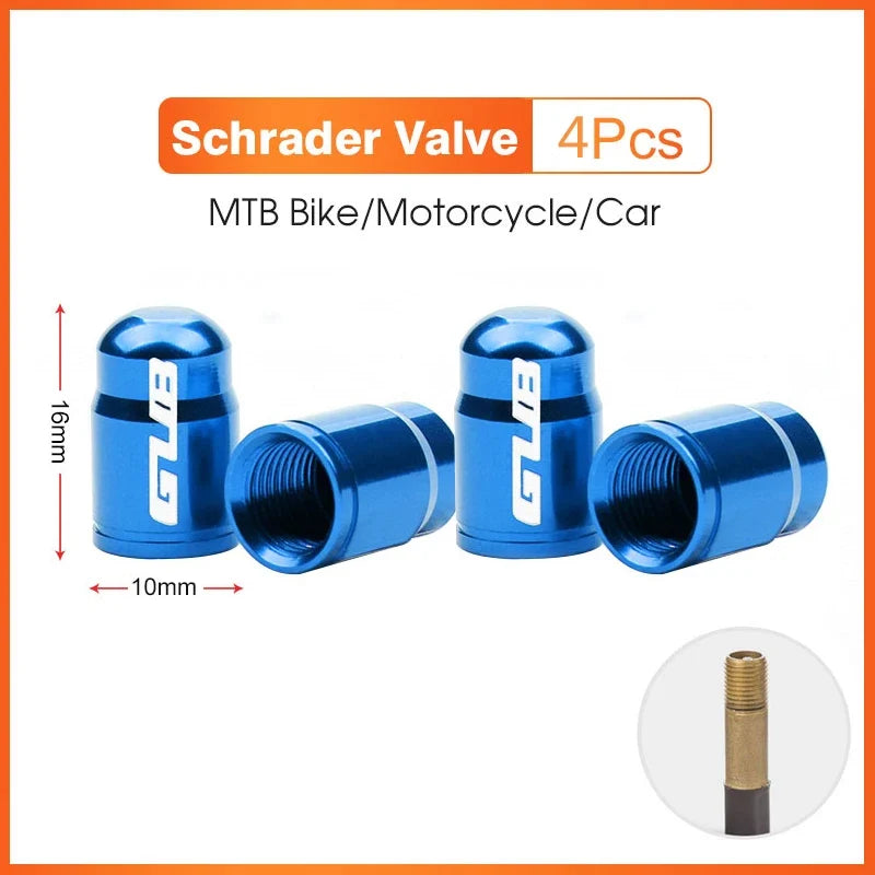 Blue aluminum Schrader valve caps set of 4 for bike, motorcycle, and car by BikerZoneZ on Tampa Home & Garden Store