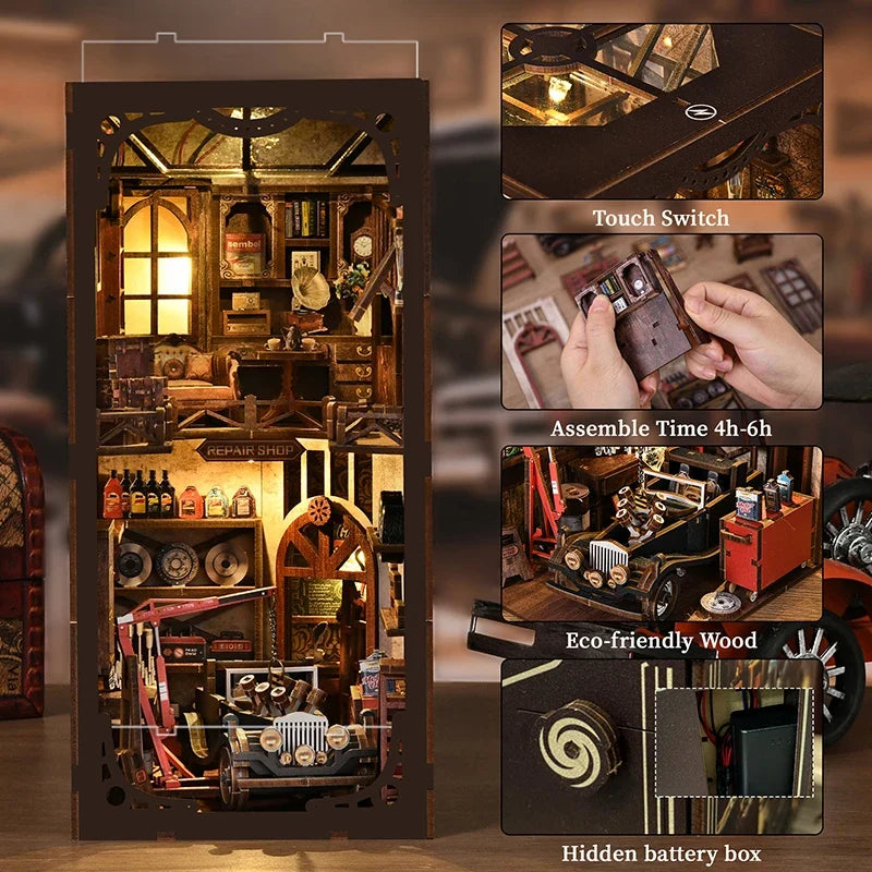Perfecsy Master Mechanic Workshop DIY Kit wooden miniature decor with car and tools on Tampa Home & Garden Store