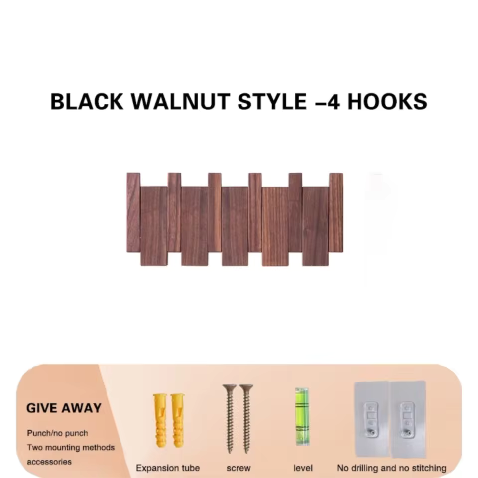Wooden Piano Coat Rack Wall Mounted Solid Wood Hooks 4 6 8 Hook Organizer