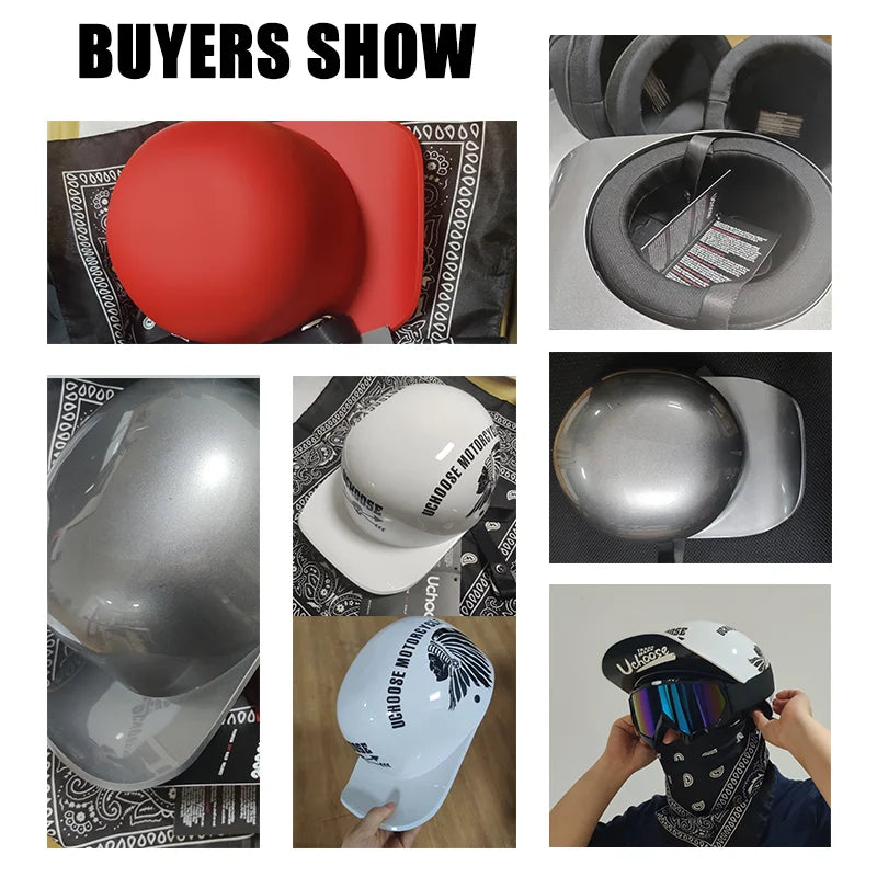 Vintage Half Motorcycle Helmet set of 8 by BikerZoneZ in red white silver helmets collage on Tampa Home & Garden Store