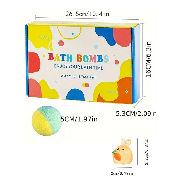 Kids Bath Bomb Gift Set by Silcy Skin, 15-pack with round bath bomb and bath toy duck on Tampa Home & Garden Store