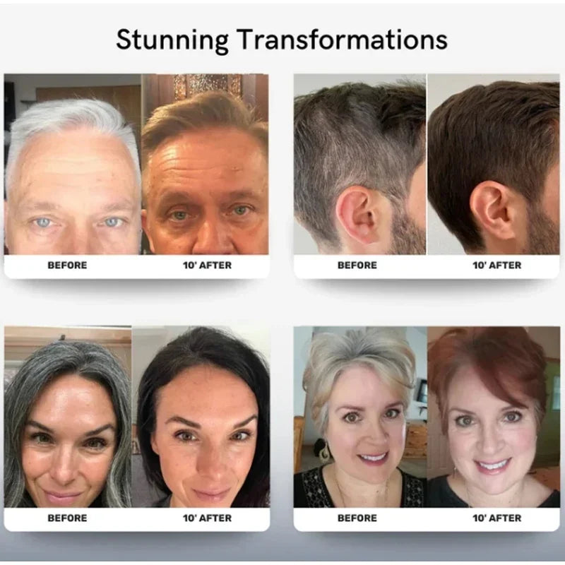 3-in-1 Hair Dye Shampoo by Silcy Skin collage of four before-after hair color results on Tampa Home & Garden Store