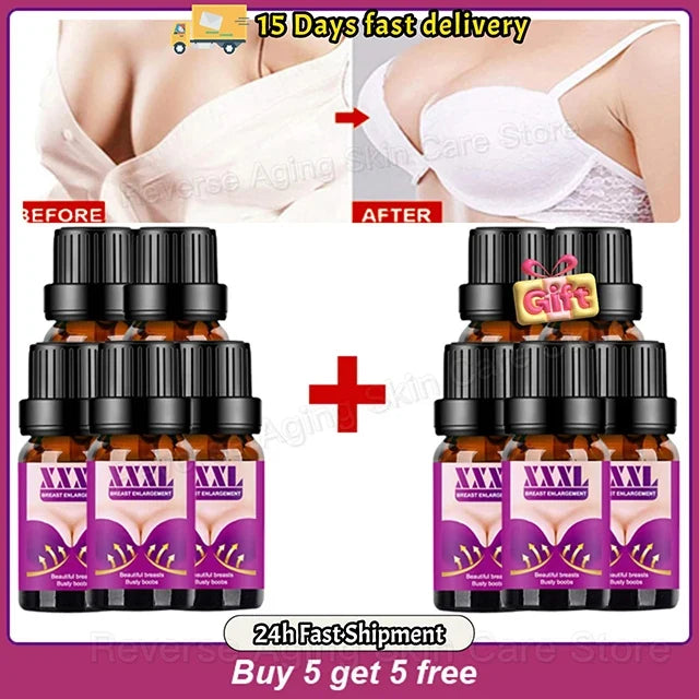 Silcy Skin Breast Enlargement Essential Oil set; two 5-bottle packs with purple labels on Tampa Home & Garden Store