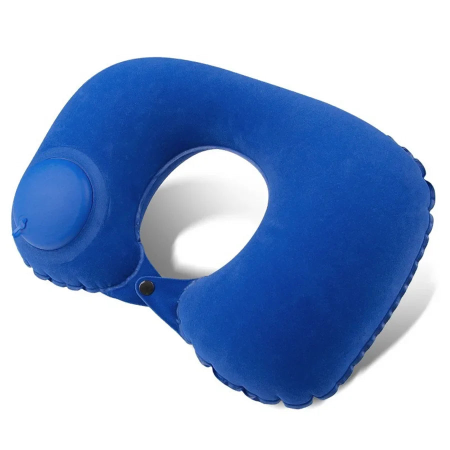 Portable neck pillow blue inflatable flocking travel pillow by UpTrend Deals with valve on Tampa Home & Garden Store