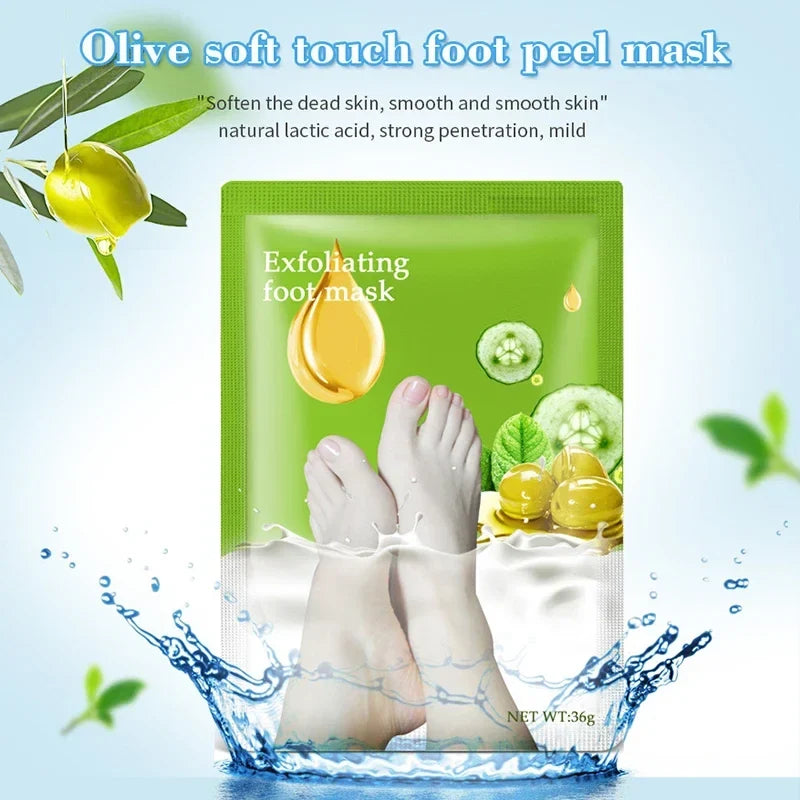 Exfoliating foot mask sachet in green packaging with bare feet illustration Silcy Skin on Tampa Home & Garden Store