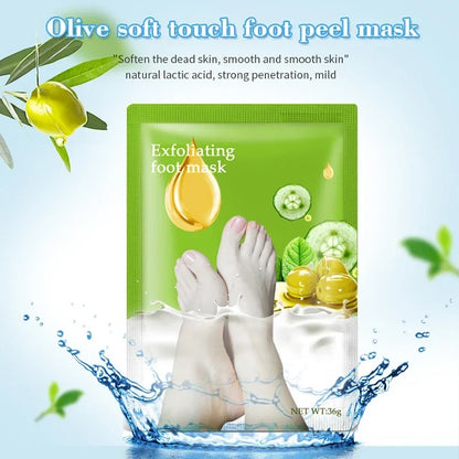 Exfoliating foot mask sachet in green packaging with bare feet illustration Silcy Skin on Tampa Home & Garden Store