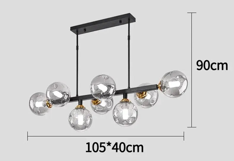 DecorBites LED pendant chandelier black metal bar with 6 clear glass globe pendants on Tampa Home & Garden Store