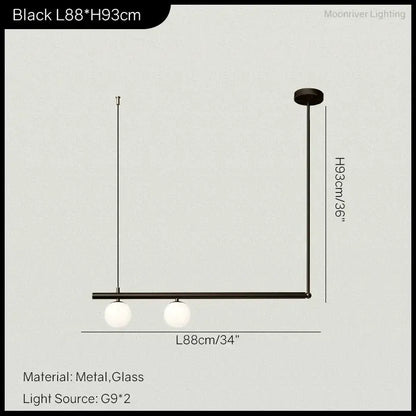DecorBites Linear Minimalist Chandelier Pendant Light black metal bar with 2 glass globes on Tampa Home & Garden Store
