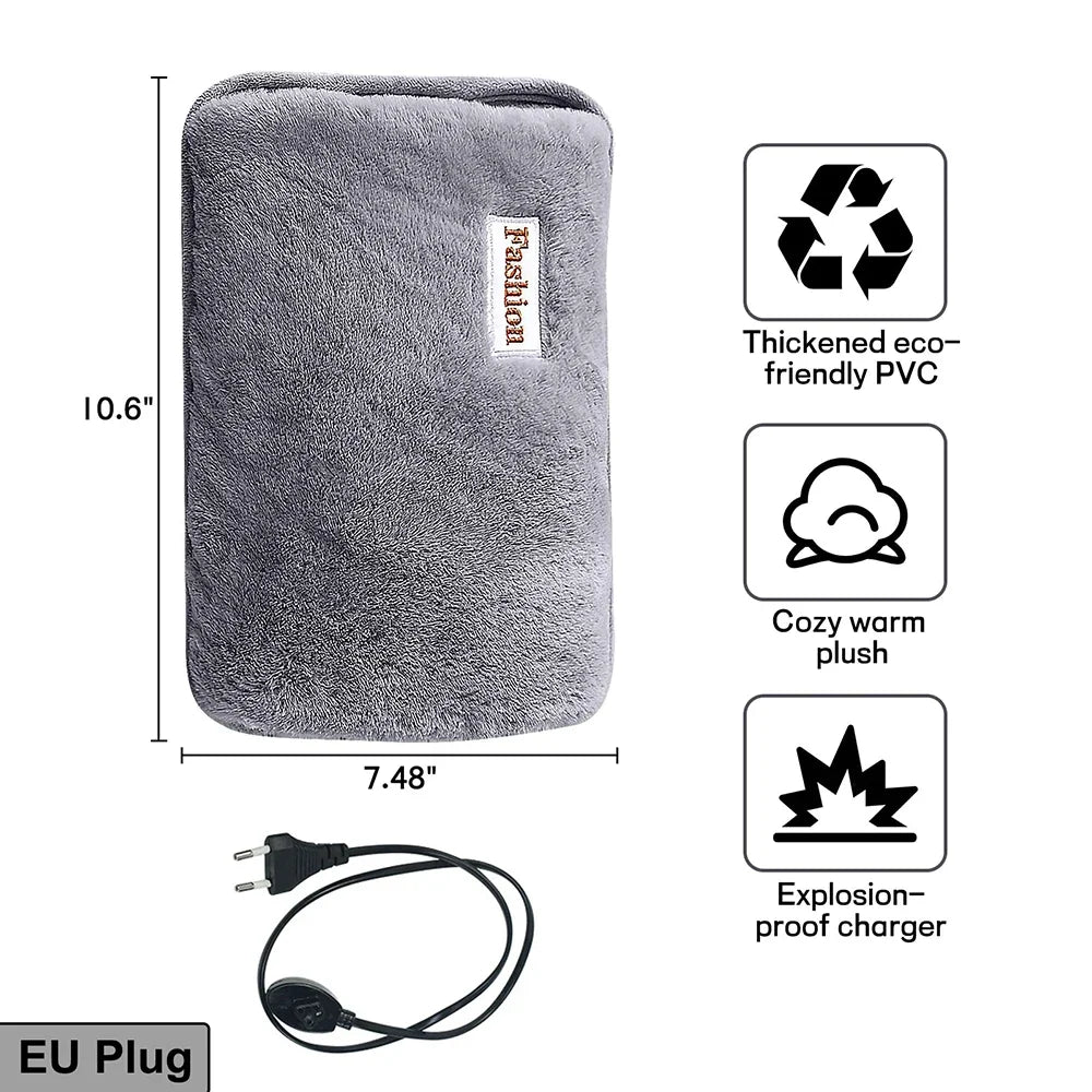 Rechargeable gray plush hand warmer with EU plug Silcy Skin heating bag on Tampa Home & Garden Store