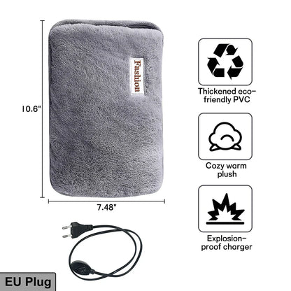 Rechargeable gray plush hand warmer with EU plug Silcy Skin heating bag on Tampa Home & Garden Store