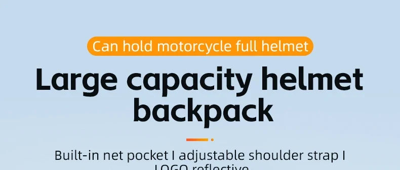 Motorcycle helmet backpack, large capacity travel bag with reflective logo, BikerZoneZ on Tampa Home & Garden Store