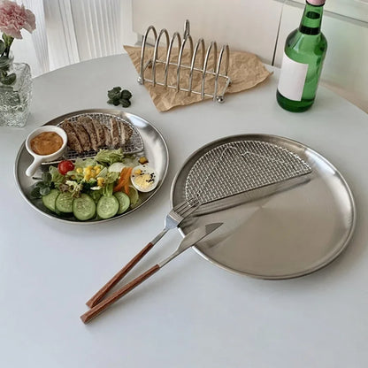 4pc Perfecsy stainless steel round plates with mesh grill insert for Korean BBQ serving on Tampa Home & Garden Store