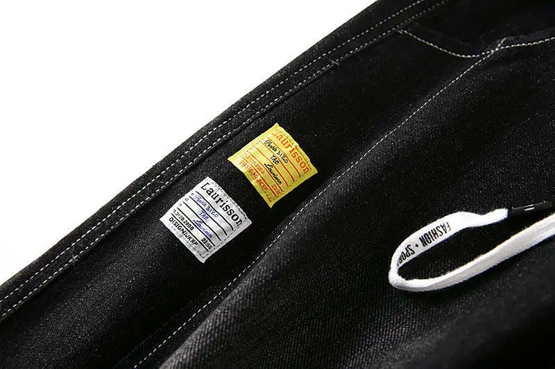 Men baggy vintage black denim jeans by UpTrend Deals with yellow tags and drawstring on Tampa Home & Garden Store