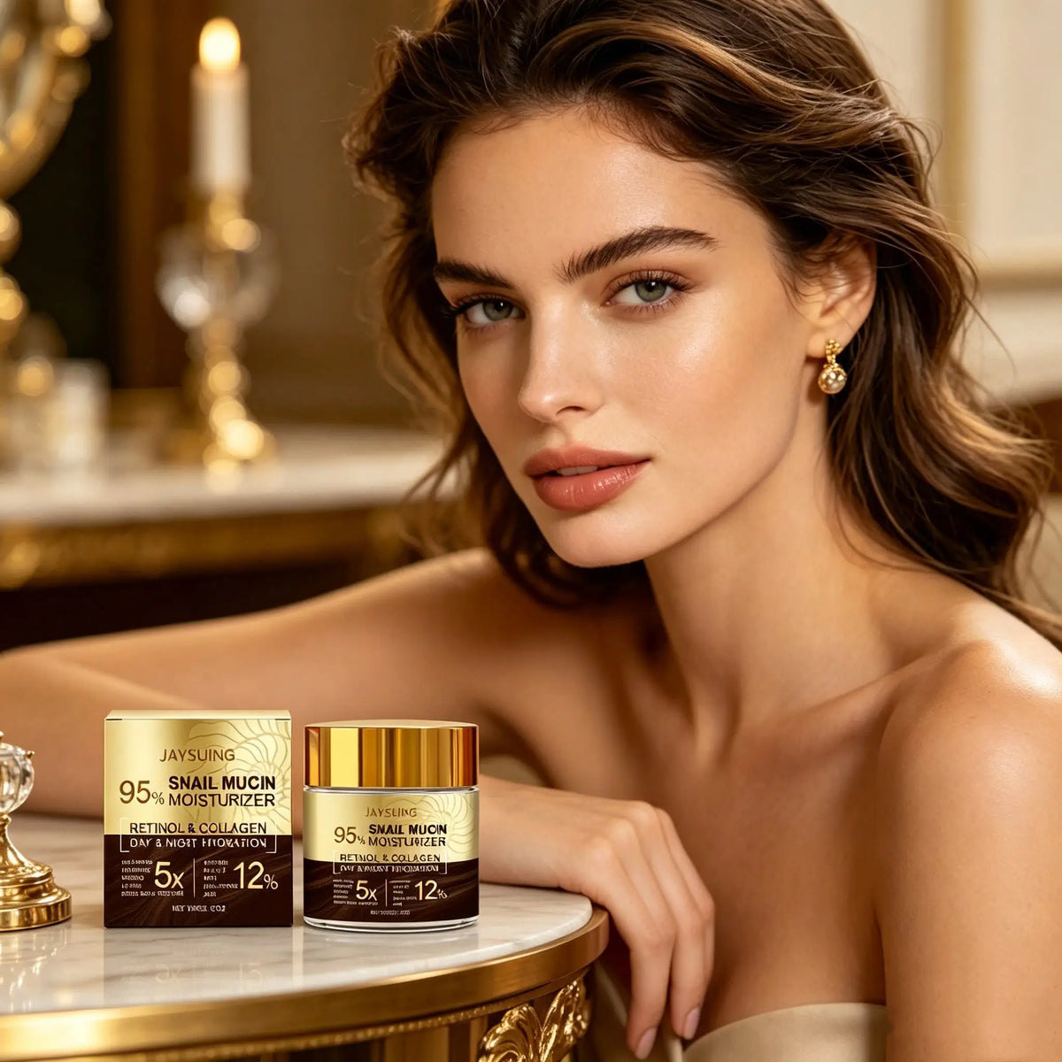 Snail mucin moisturizer Silcy Skin 95% collagen day & night cream; gold packaging and jar on Tampa Home & Garden Store