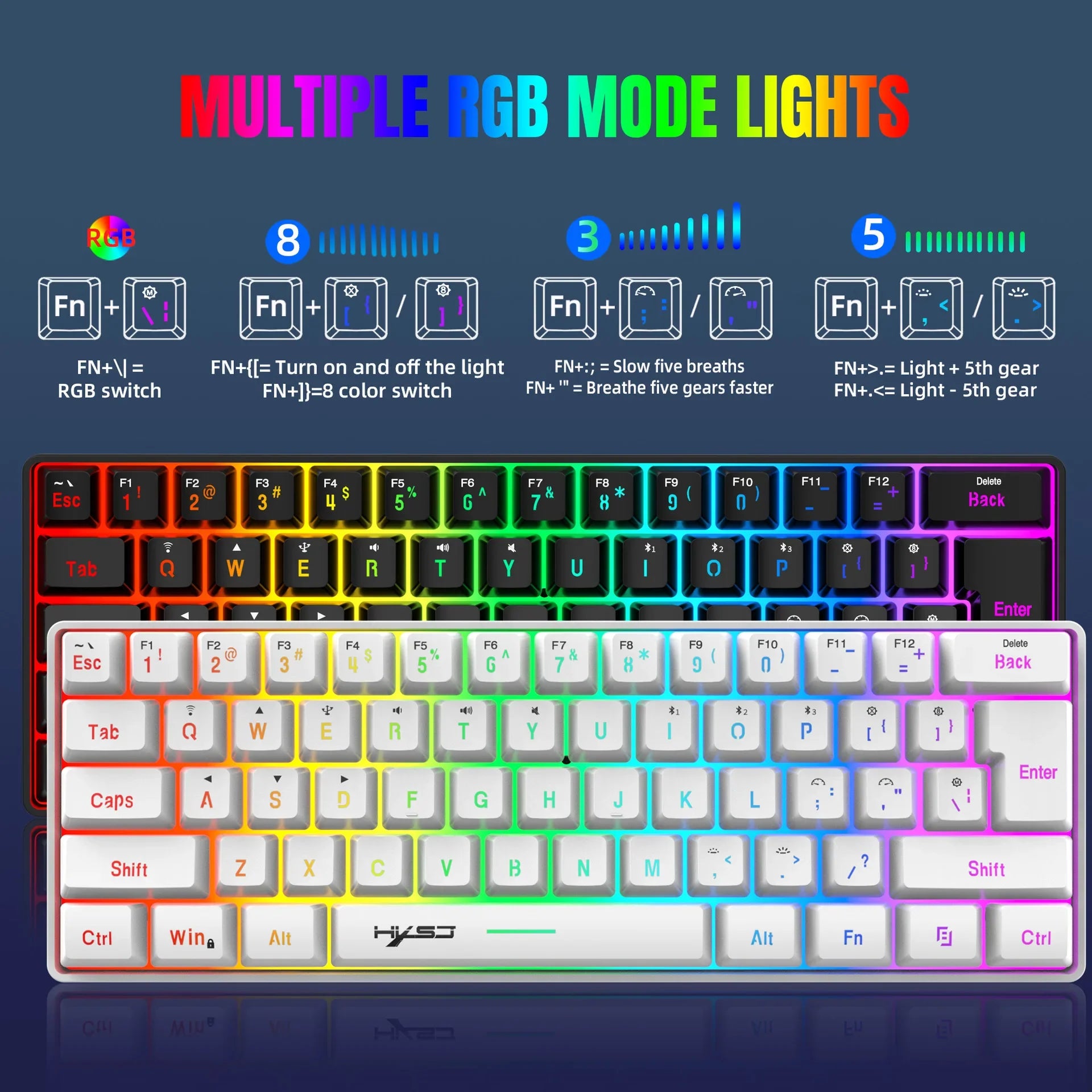 Wireless Bluetooth keyboard and mouse set, 60% compact RGB white gamer PC kit FLIPSTYLEZLLC on Tampa Home & Garden Store