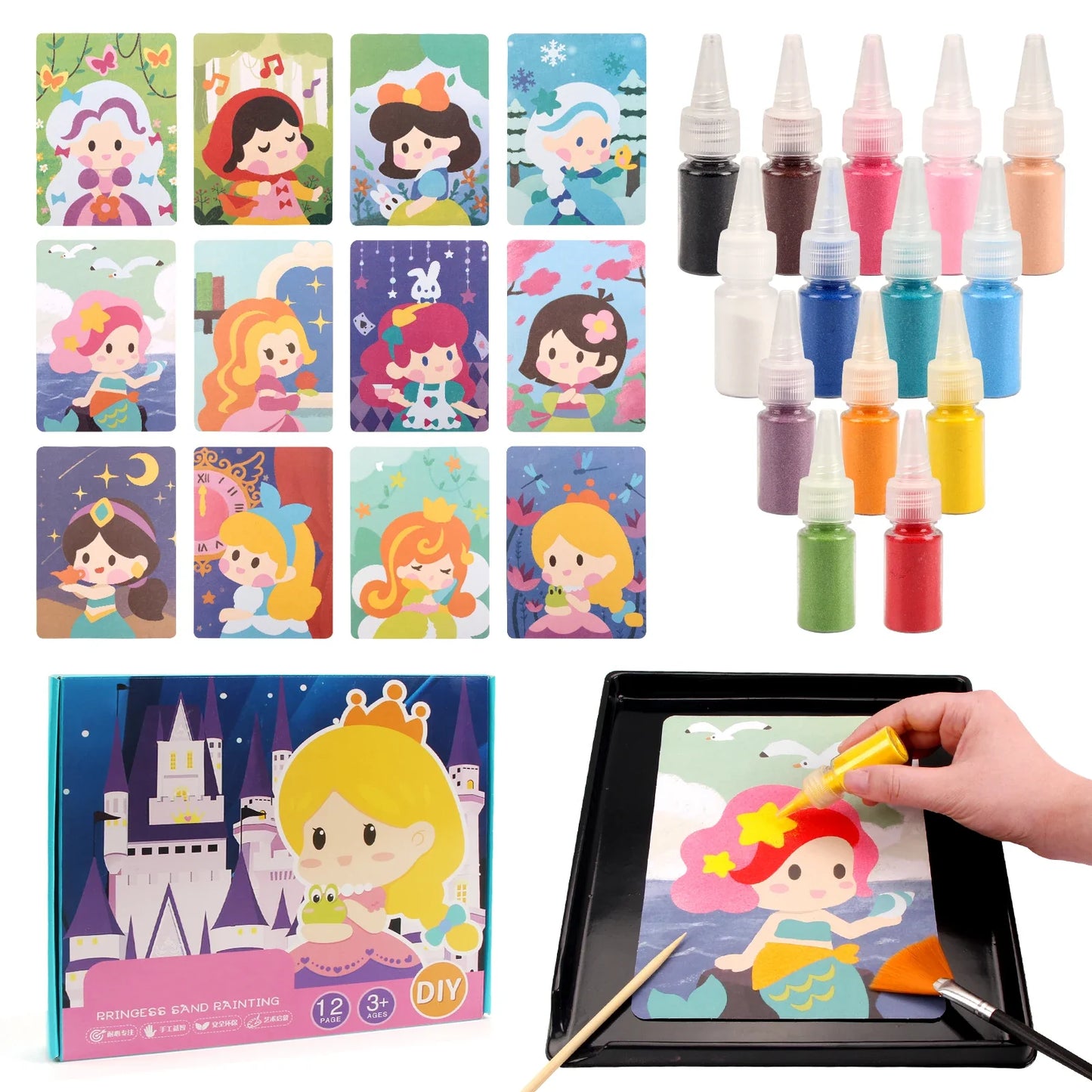 Princess sand painting kit with 12 cards and 14 color bottles Perfecsy on Tampa Home & Garden Store