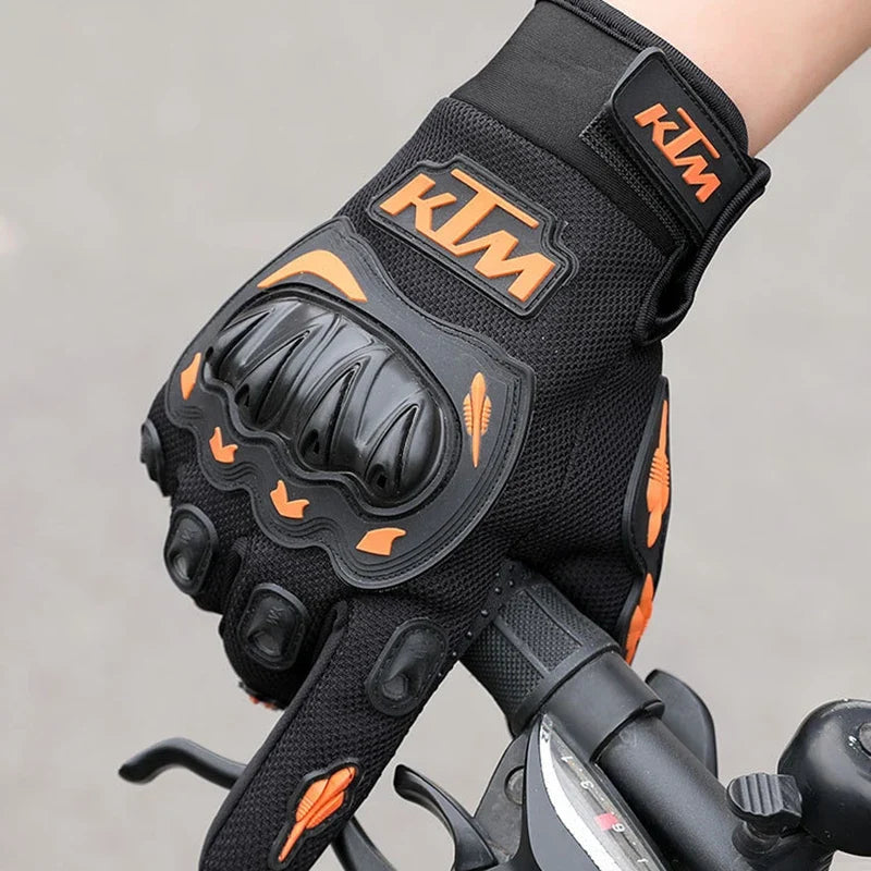 Waterproof motorcycle gloves with orange KTM logo, anti-slip and anti-fall knuckle guard on Tampa Home & Garden Store