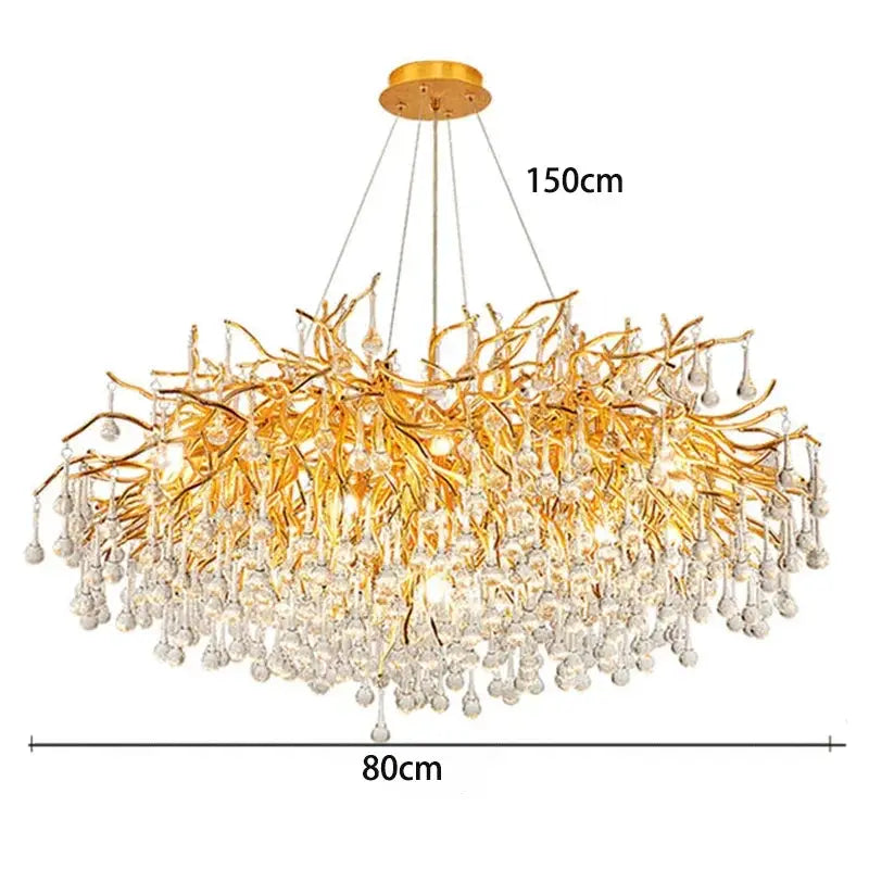 Decorbites LED pendant chandelier with gold twig frame and crystal drops, 150cm x 80cm on Tampa Home & Garden Store