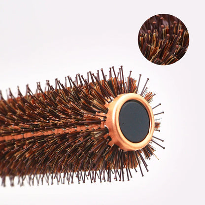 Wood-handle round boar-bristle hair brush with copper barrel and anti-static design on Tampa Home & Garden Store