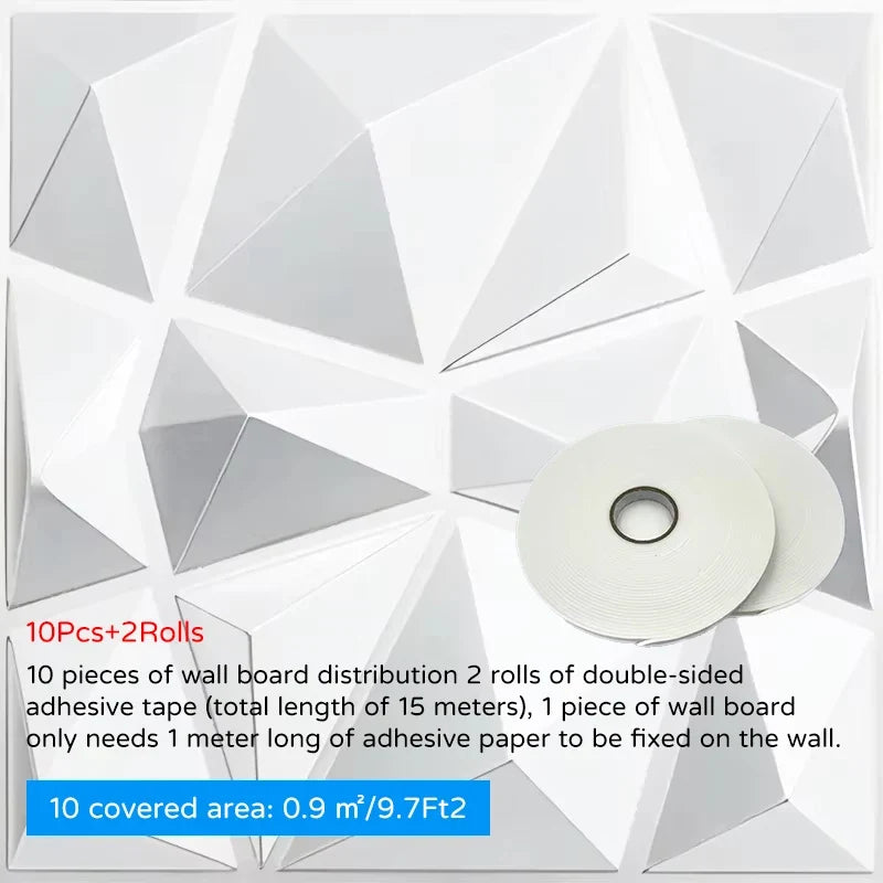 10-piece 3D white wall panel tiles by Perfecsy (30x30cm) with 2 rolls double-sided tape on Tampa Home & Garden Store