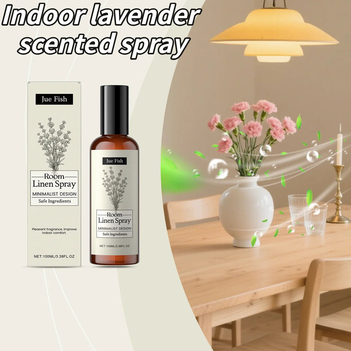 Indoor Lavender Fragrance Spray bottle and matching box by Silcy Skin, minimalist label, 100 ml on Tampa Home & Garden Store