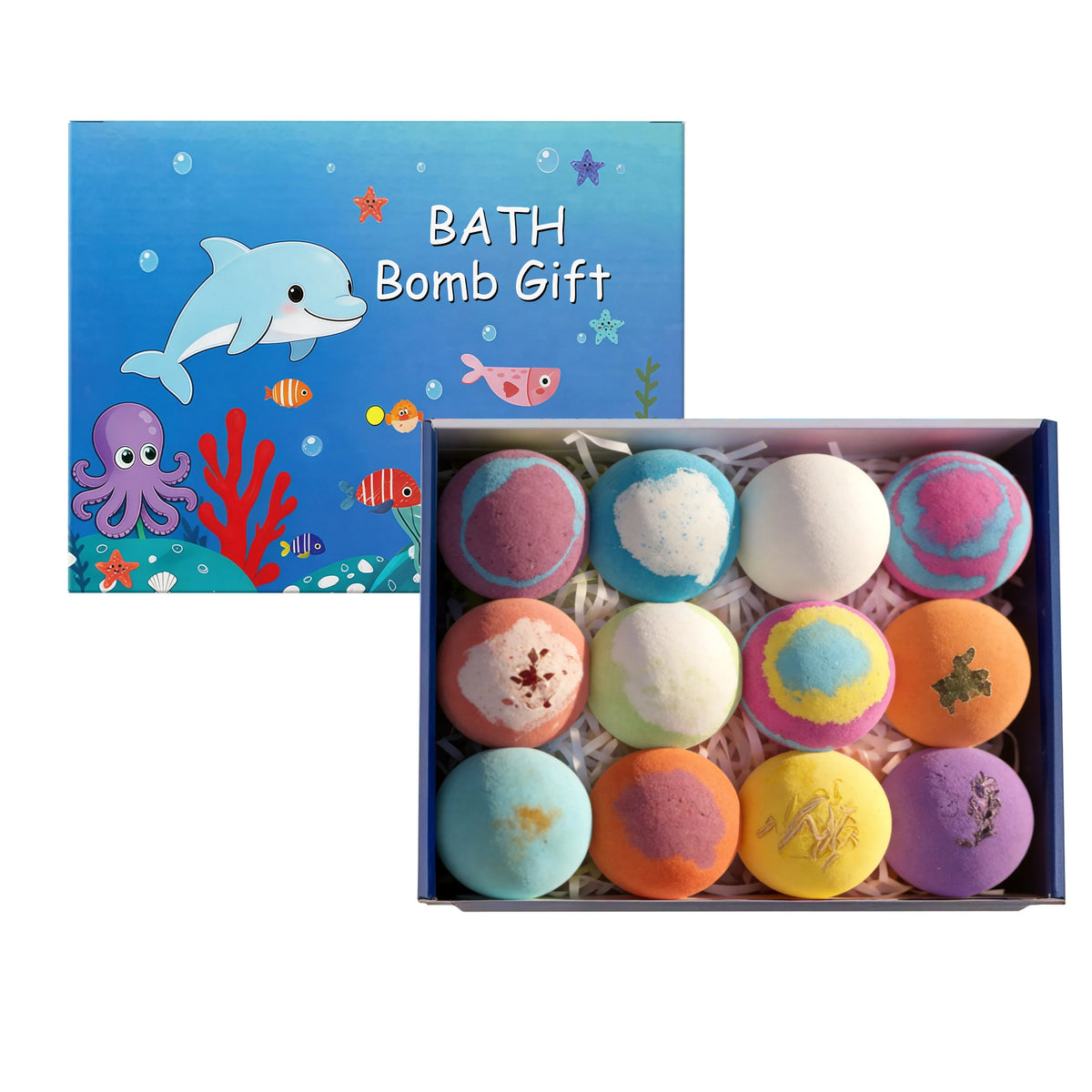 12pc bath bomb set with surprise toys by Silcy Skin; blue ocean gift on Tampa Home & Garden Store