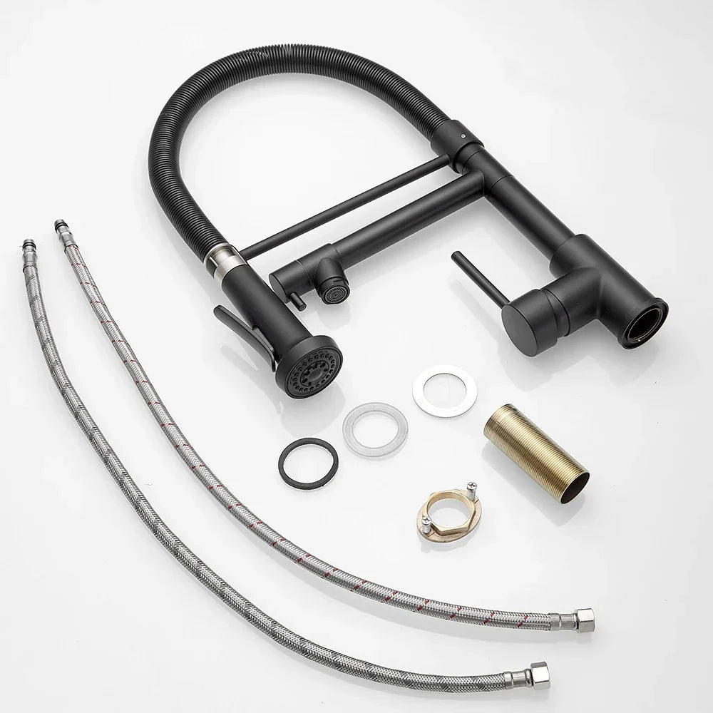 DecorBites Kitchen Mixer Tap Dual Spout Deck Faucet matte black with two braided hoses on Tampa Home & Garden Store