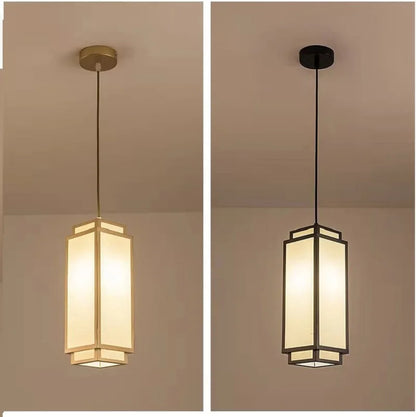 Perfecsy Chinese pendant lights pair with fabric lantern shades in brass and black finishes on Tampa Home & Garden Store