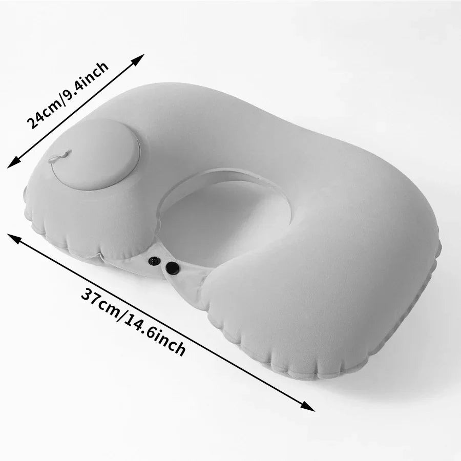 Portable neck pillow inflatable flocking travel pillow by UpTrend Deals, U-shaped with valve on Tampa Home & Garden Store