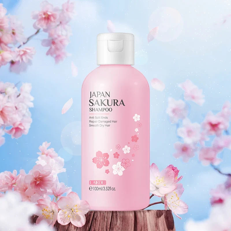 LAIKOU Sakura Shampoo pink bottle repairs split ends and smooths frizz for dry hair on Tampa Home & Garden Store