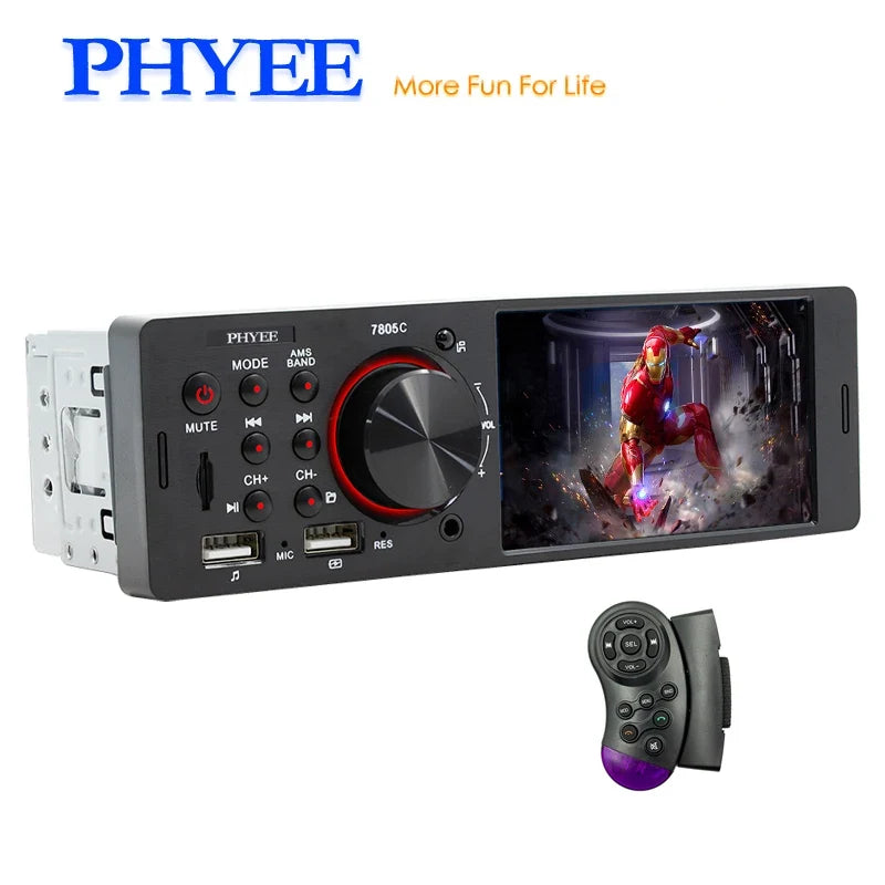 7-inch touchscreen car stereo MP5 with Bluetooth & USB, black unit with red dial and remote on Tampa Home & Garden Store