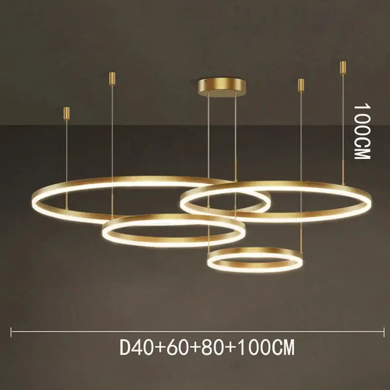 DecorBites LED pendant chandelier with four gold rings for staircase lighting on Tampa Home & Garden Store