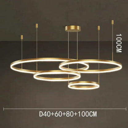 DecorBites LED pendant chandelier with four gold rings for staircase lighting on Tampa Home & Garden Store